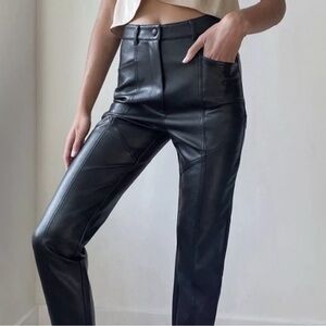 Wilfred Aritzia Woman Black Faux Leather High Rise Straight Leg Pants US4 Moto
